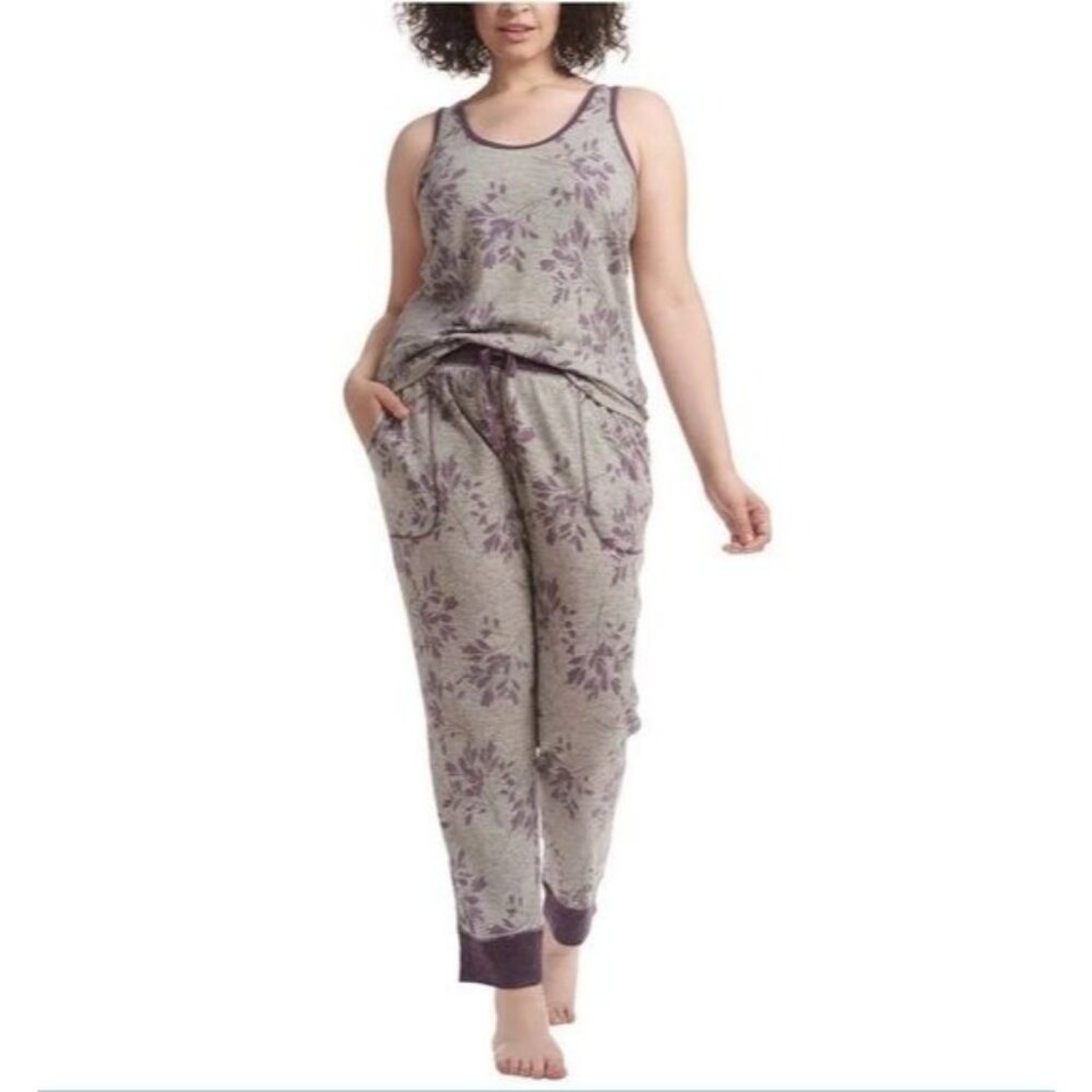 Karen Neuburger Live Love Lounge Floral Print Pajama Set S Gray & Purple